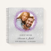Gastboek bruiloft zilveren paarse foto notitieboek (Voorkant)