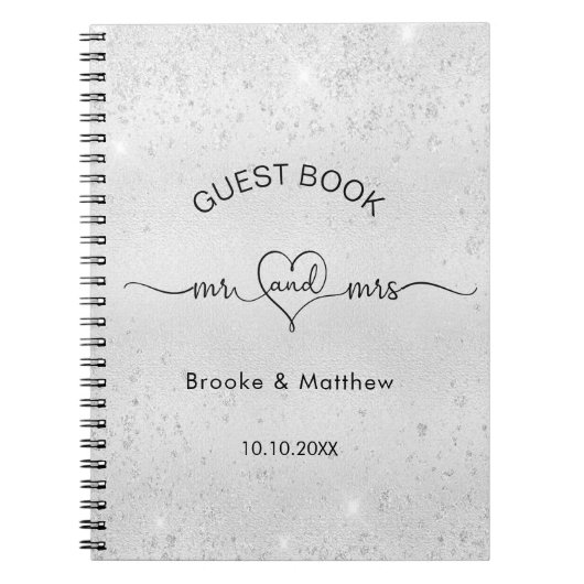 Gastboek bruiloft zilverglitter de heer mrs name notitieboek (Voorkant)