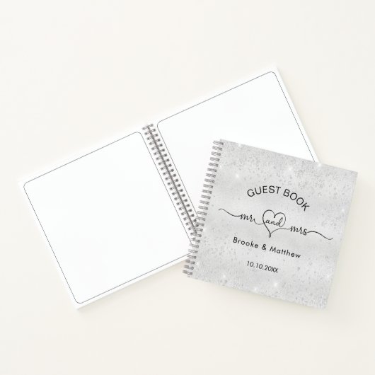 Gastboek bruiloft zilverglitter de heer mrs name notitieboek (Binnen)