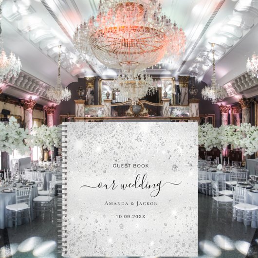 Gastboek bruiloft zilverglitter monogram notitieboek