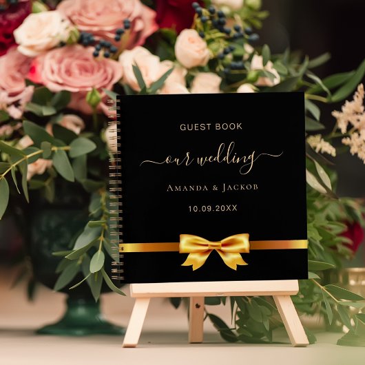 Gastboek bruiloft zwart goud boog notitieboek