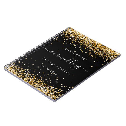 Gastboek bruiloft zwart goud confetti budget notitieboek (Linkerzijde)