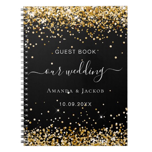 Gastboek bruiloft zwart goud confetti budget notitieboek (Voorkant)