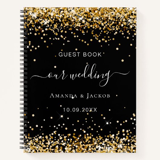 Gastboek bruiloft zwart goud confetti notitieboek (Voorkant)