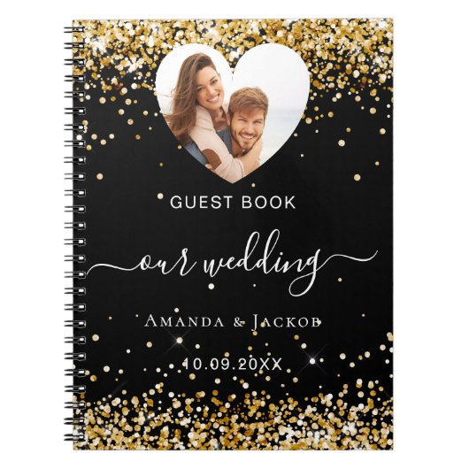 Gastboek bruiloft zwart goud foto hart budget notitieboek (Voorkant)