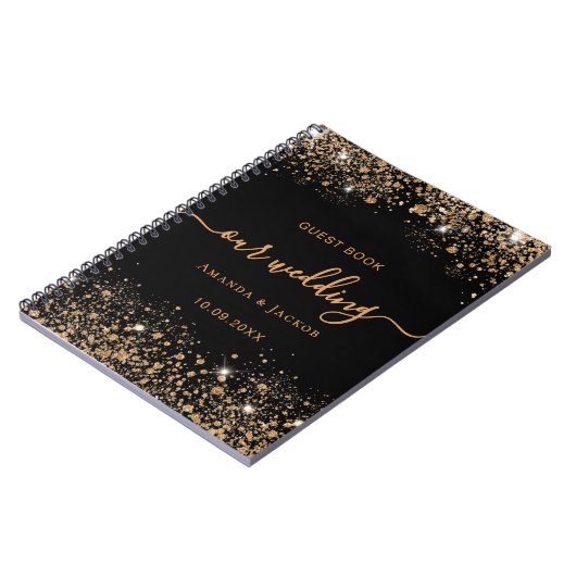 Gastboek bruiloft zwart goud glitter budget notitieboek (Linkerzijde)