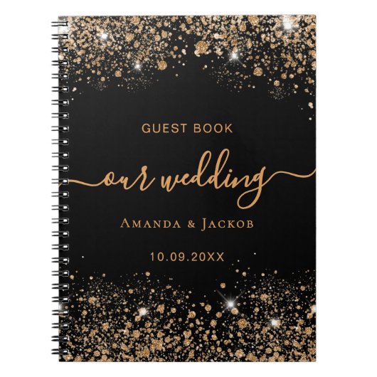 Gastboek bruiloft zwart goud glitter budget notitieboek (Voorkant)