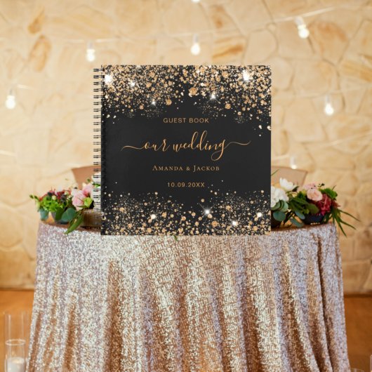 Gastboek bruiloft zwart goud glitter monogram notitieboek