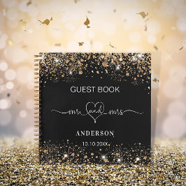 Gastboek bruiloft zwart goud glitter mrs hart notitieboek