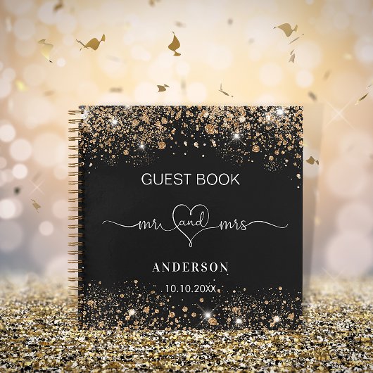 Gastboek bruiloft zwart goud glitter mrs hart notitieboek