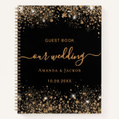Gastboek bruiloft zwart goud glitter notitieboek (Voorkant)