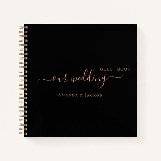 Gastboek bruiloft zwart goud naam notitieboek (Voorkant)