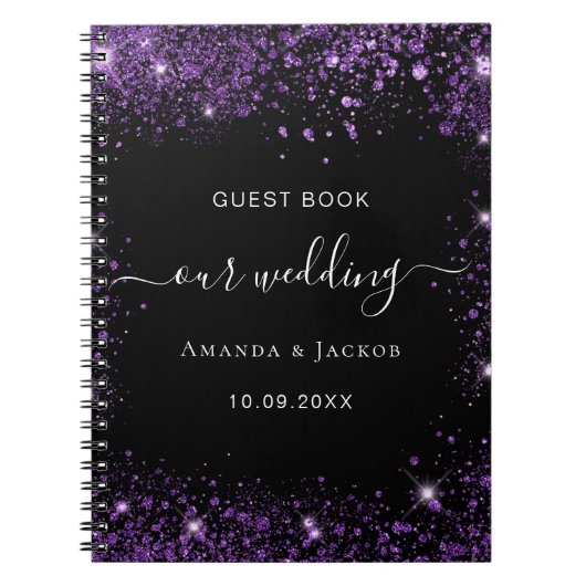 Gastboek bruiloft zwart paarse budget notitieboek (Voorkant)