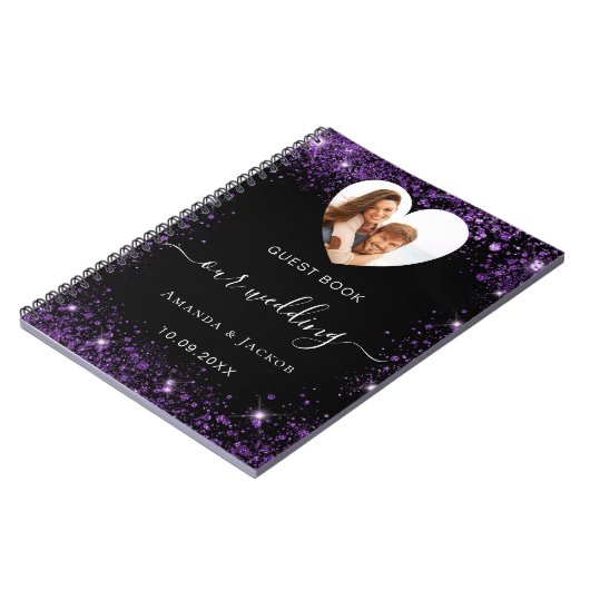 Gastboek bruiloft zwart paarse foto hart budget notitieboek (Linkerzijde)