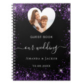 Gastboek bruiloft zwart paarse foto hart budget notitieboek (Voorkant)
