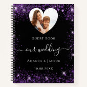 Gastboek bruiloft zwart paarse foto hart notitieboek (Voorkant)