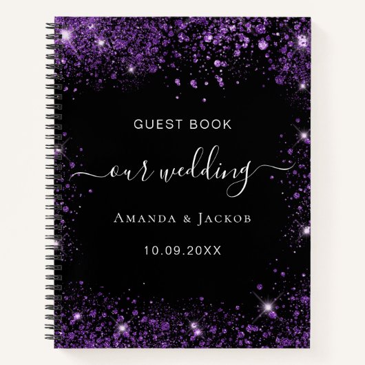 Gastboek bruiloft zwart paarse notitieboek (Voorkant)