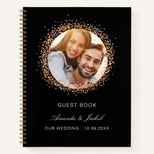 Gastboek bruiloft zwart roos gouden foto notitieboek (Voorkant)