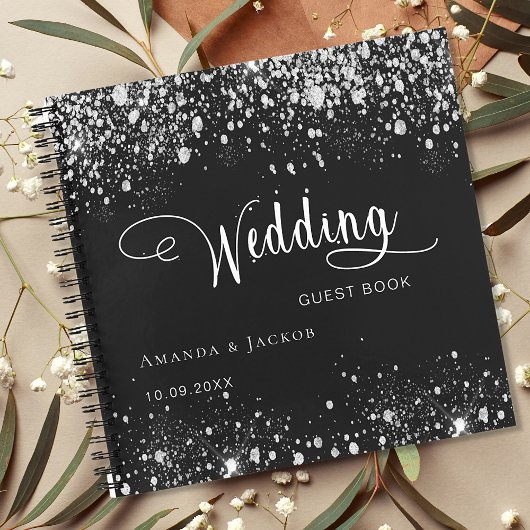 Gastboek bruiloft zwarte zilveren namen notitieboek