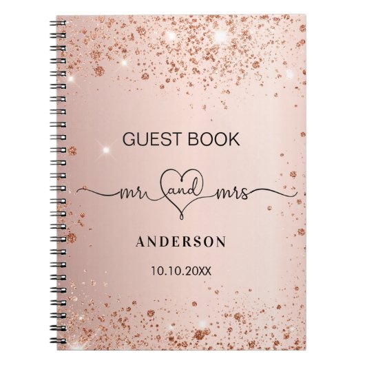 Gastboek bruiloftsblush roos goudglitter mrs notitieboek (Voorkant)
