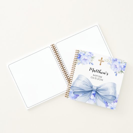 Gastboek Doop blauwe boog bloemen jongen Notitieboek (Binnen)
