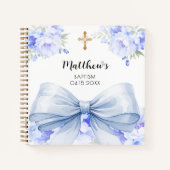 Gastboek Doop blauwe boog bloemen jongen Notitieboek (Voorkant)