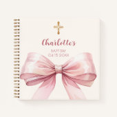 Gastboek Doop blush roze strik crème Notitieboek (Voorkant)