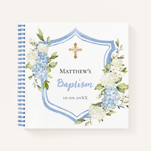 Gastboek doopsel blauwe bloemen jongen notitieboek (Voorkant)