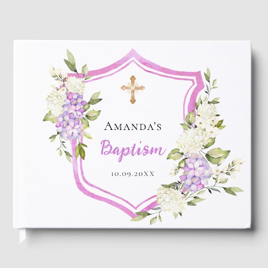 Gastboek doopsel roze paarse bloemen meisje gastenboek (Voorkant)