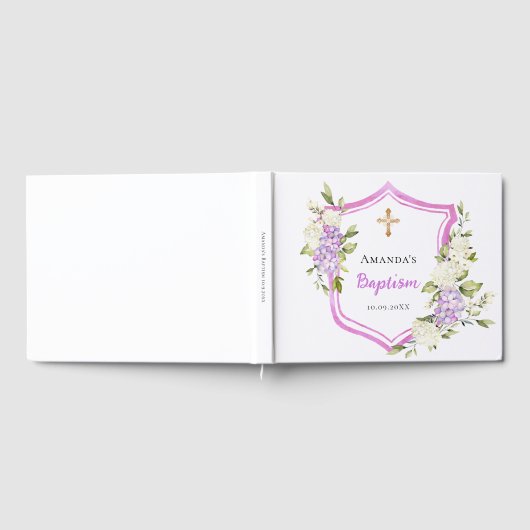 Gastboek doopsel roze paarse bloemen meisje gastenboek (Volledig)