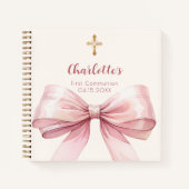 Gastboek Eerste Communie blush roze strik crème Notitieboek (Voorkant)