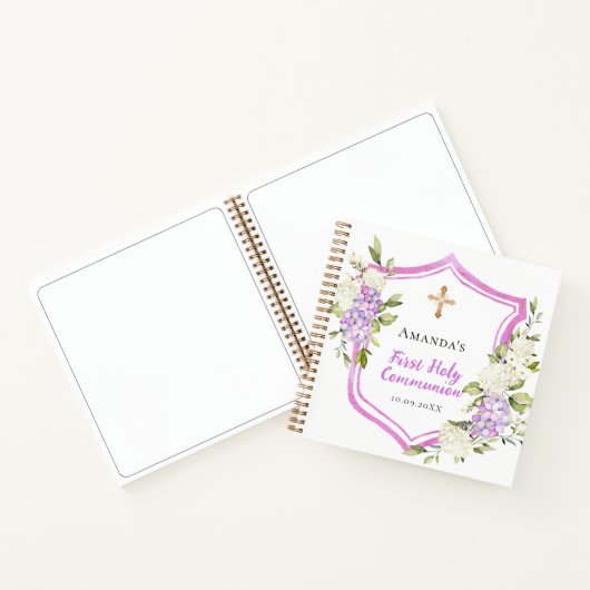 Gastboek Eerste Communie crest roze bloemen Notitieboek (Binnen)
