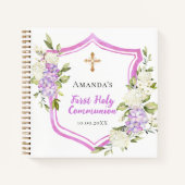 Gastboek Eerste Communie crest roze bloemen Notitieboek (Voorkant)