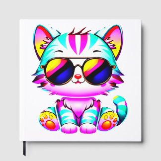 Gastboek..."Groovy Neon Cat Wall Art - Levendig Gastenboek