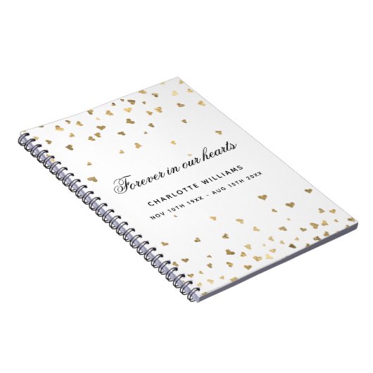 Gastboek herdenking witte gouden harten notitieboek (Rechterzijde)