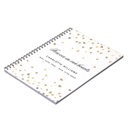 Gastboek herdenking witte gouden harten notitieboek (Linkerzijde)