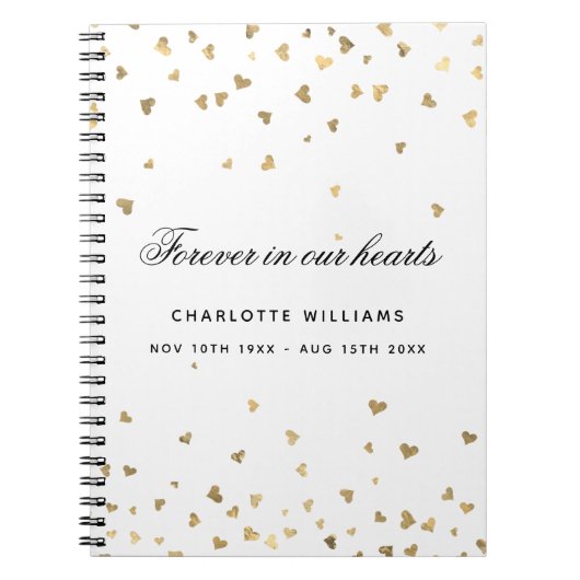 Gastboek herdenking witte gouden harten notitieboek (Voorkant)