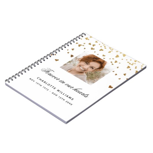 Gastboek herdenking witte goudharten foto notitieboek (Linkerzijde)