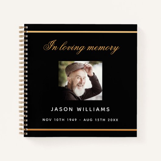 Gastboek herdenking zwarte fotogebed notitieboek (Voorkant)