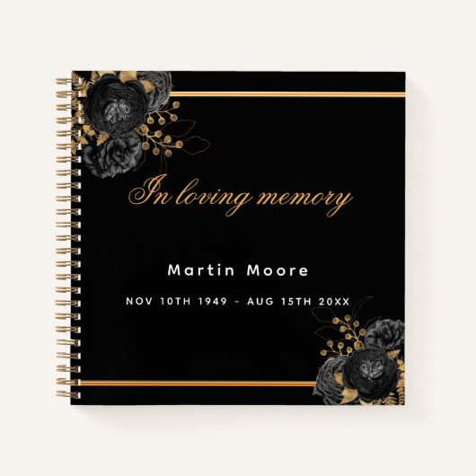 Gastboek herdenking zwarte goudbloem notitieboek (Voorkant)