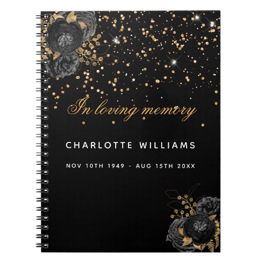 Gastboek herdenking zwarte goudbloem notitieboek (Voorkant)