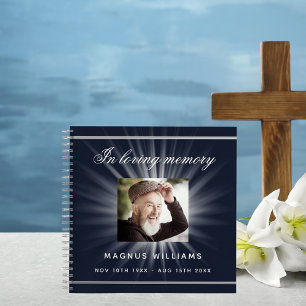 Gastboek Memorial begrafenis blauw wit foto Notitieboek