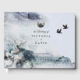 Gastboek met gekantelde Bosbouw Stag Moon Wedding Gastenboek