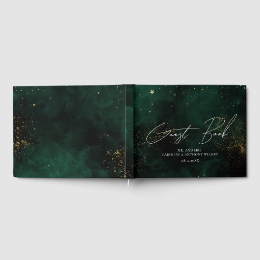 Gastboek Modern Green Black Waterverf Magic Gastenboek (Volledig)