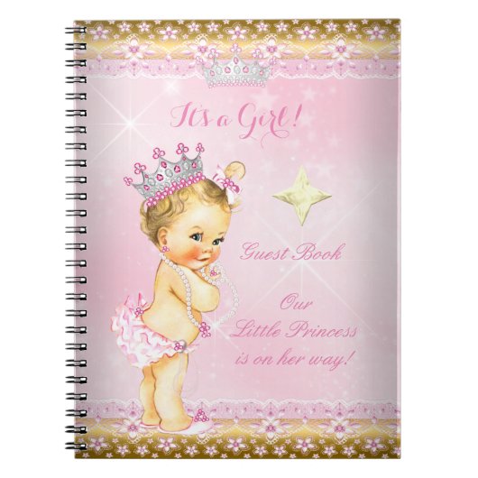 Gastboek Princess Baby shower Pink Blonde Girl Notitieboek (Voorkant)