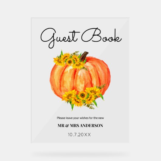 Gastboek Pumpkin Fall Wedding Acryl Bord (Voorkant)