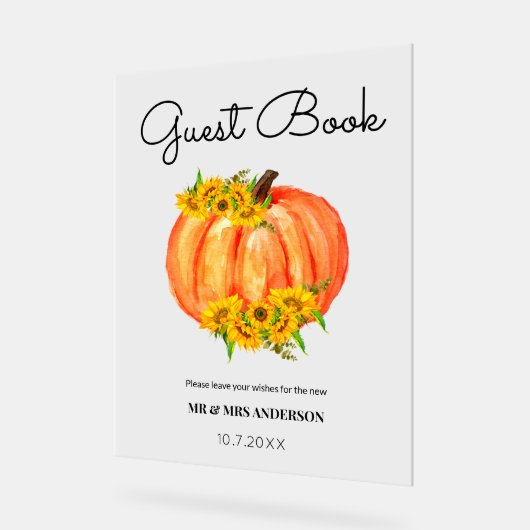 Gastboek Pumpkin Fall Wedding Acryl Bord (Hoek)