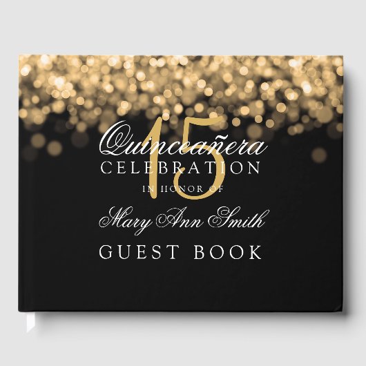 Gastboek Quinceanera Gold Lights Gastenboek (Voorkant)