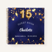 Gastboek Quinceanera marine blauw gouden sterren Notitieboek (Voorkant)