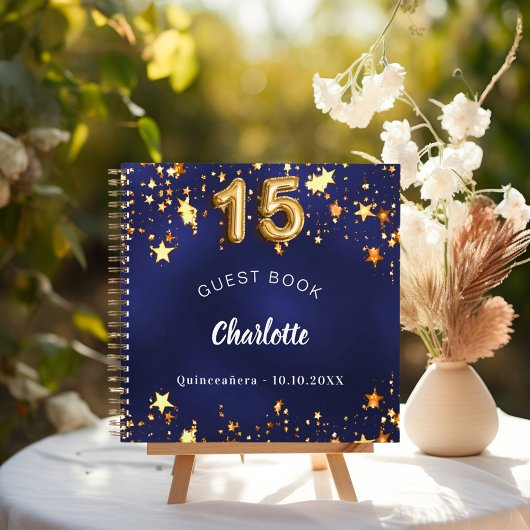 Gastboek Quinceanera marine blauw gouden sterren Notitieboek